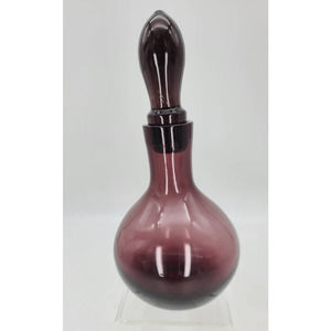 Vintage Pilgrim Glass Plum Purple Perfume Boudoir Bottle Hand Blown w/Stopper 7"